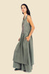 Sleeveless tunic dress in linen with contrasting color trims